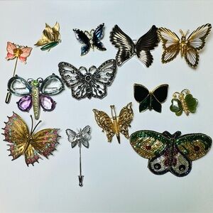 13 Vintage Butterfly Brooches Pins, MONET Pins